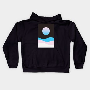 Full Moon Abstract Landscape Ocean Waves Kids Hoodie